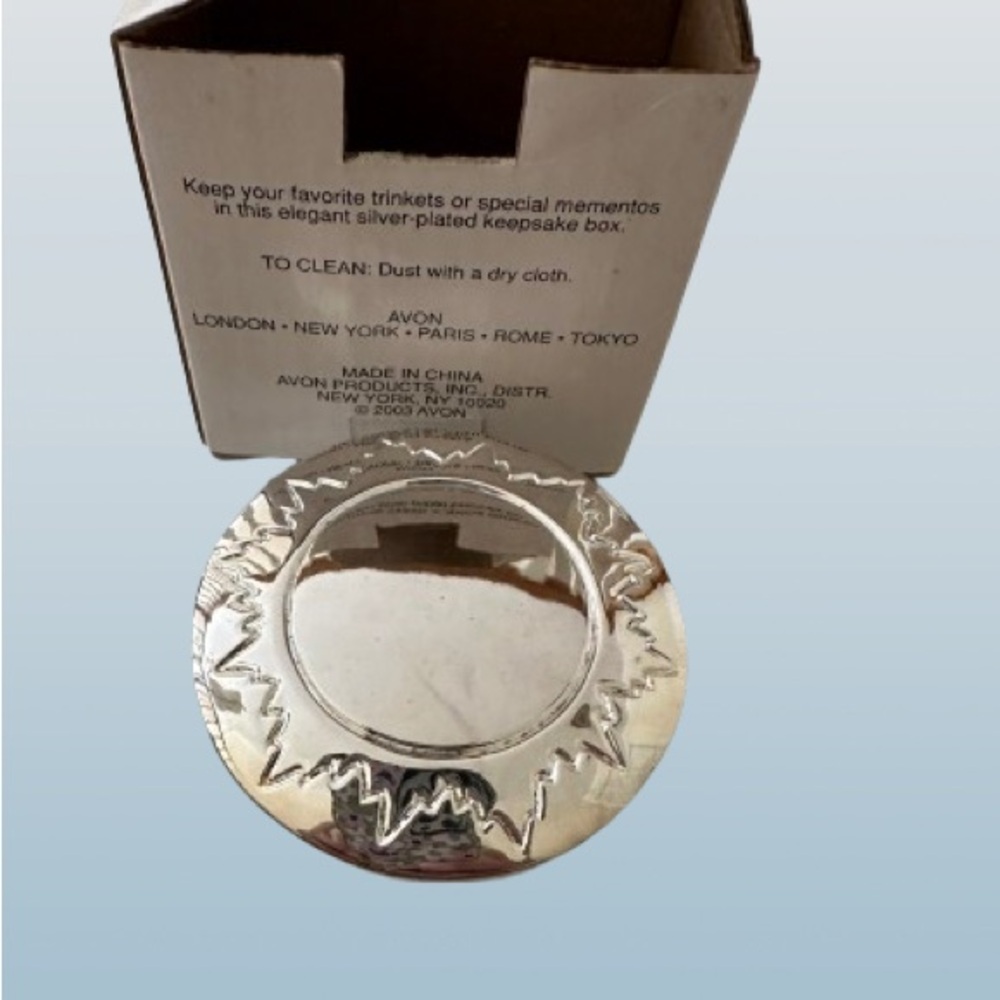 New Vintage Avon Silver Velvet Keepsake Box